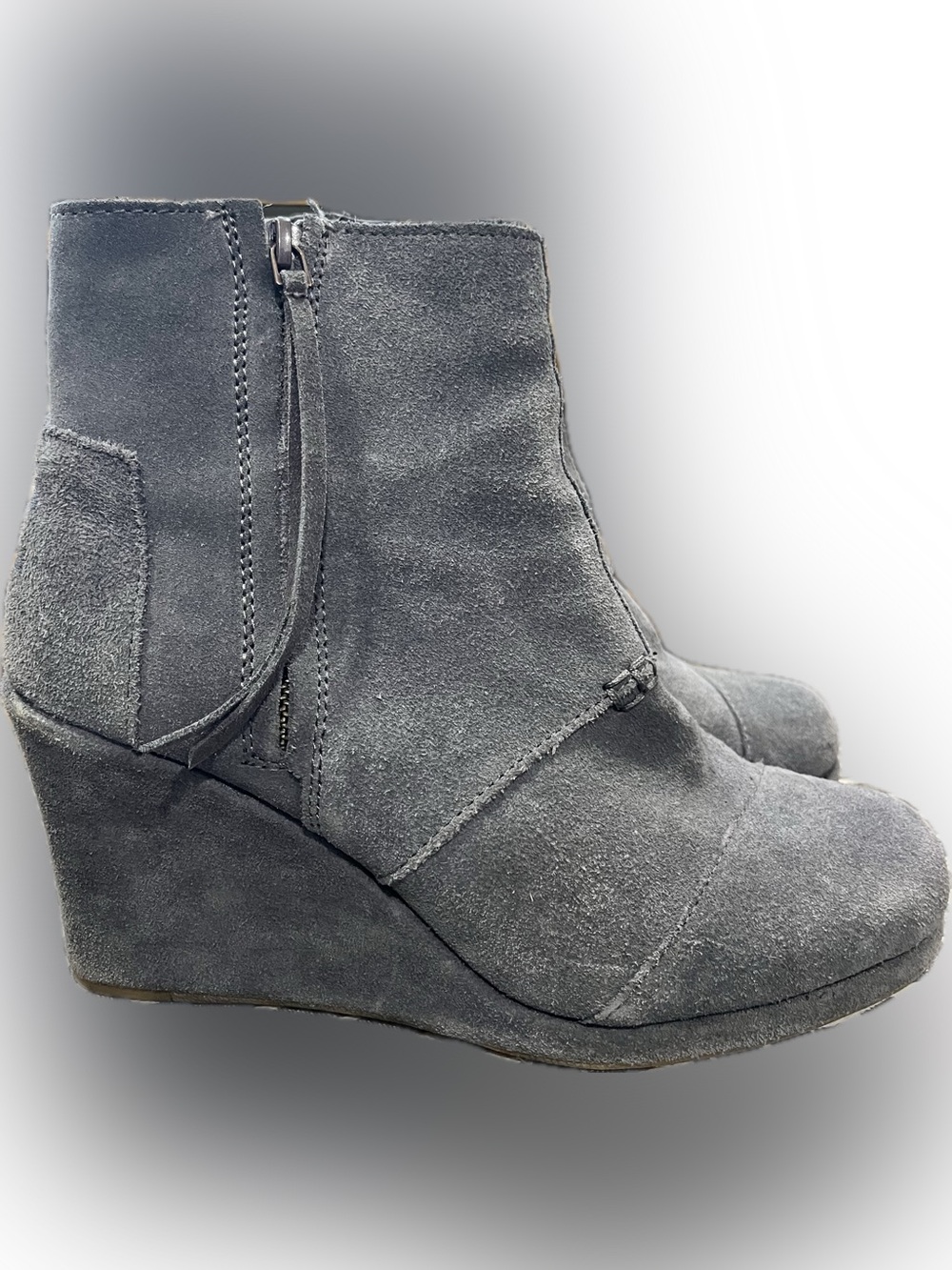 Toms Gray Suede Wedge Ankle Boots